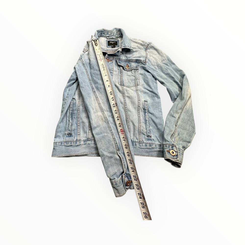 Forever 21 Denim Jacket Mens S Light Blue Trucker Faded Button Up 3621 - Picture 6 of 8